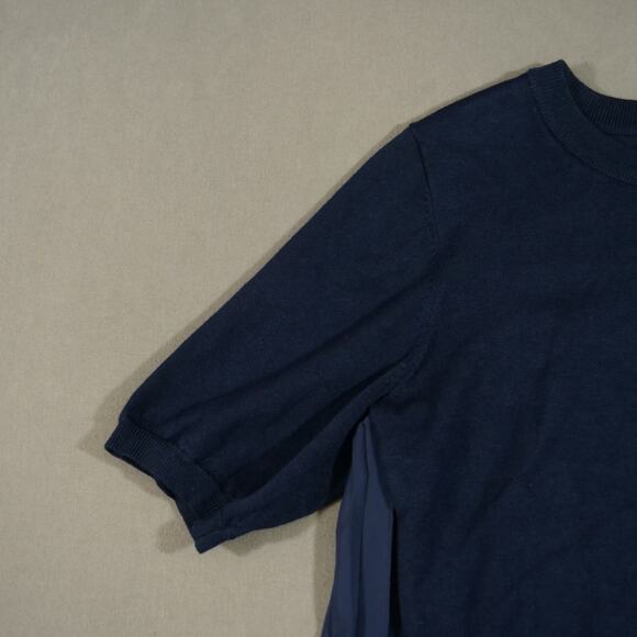 Adrianna Papell Top Womens Small Blue Knit Front Ruffled Blouse Short Sleeve - Picture 5 of 15